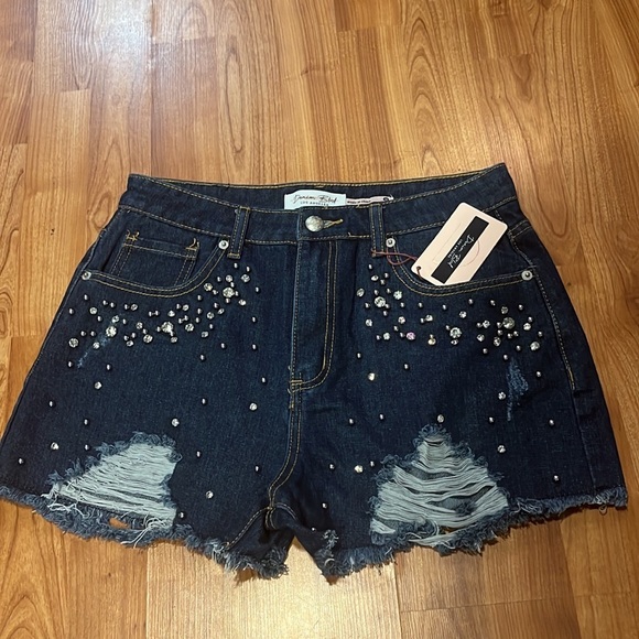 Iris Basic Pants - Distressed cutoffs with rhinestones NWT